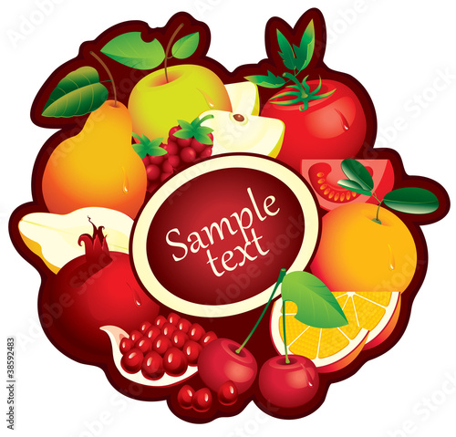 banner with fruit in a circle and place for text