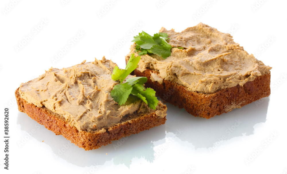 Fresh pate on bread isolated on white Fresh pate on bread isolated on white