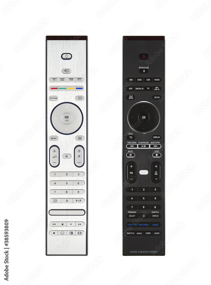 Fototapeta premium Set of two remote controls isolated on white background