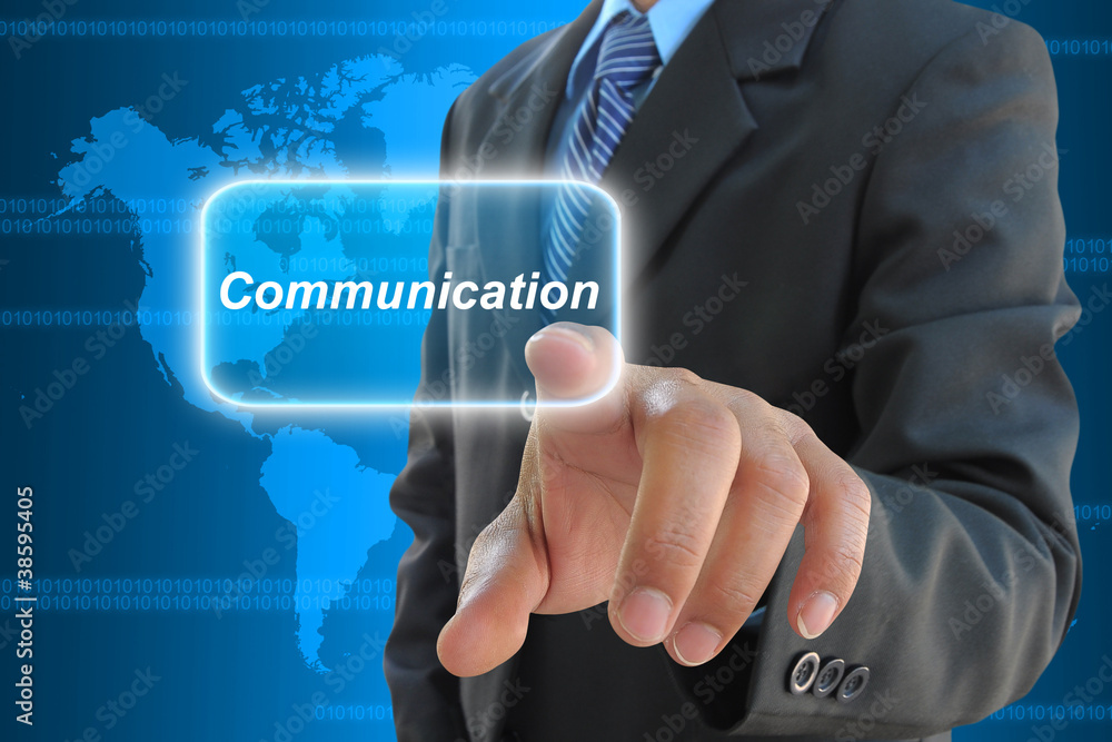 businessman hand pushing communication button businessman hand pushing communication button