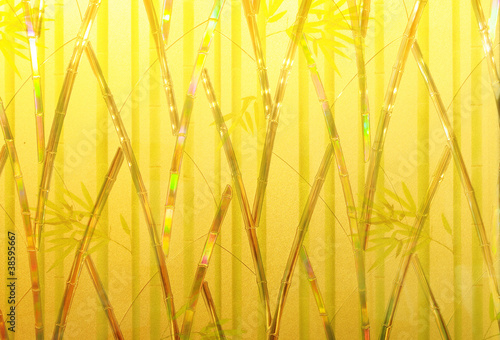 Pattern of bamboo and leaves on frosted glass