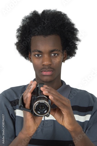 an Afro American film with a camera black metisse isolated photo