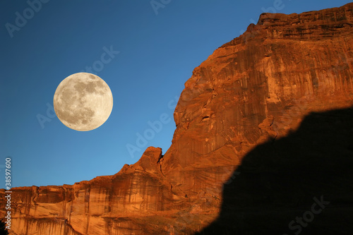 Moonrise Over Rock Formation - Canyon de Chelly, Arizona