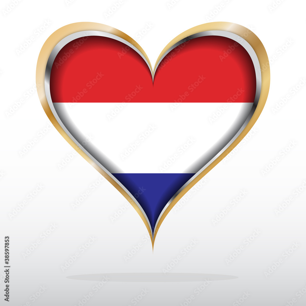 Vector illustration of Dutch flag in golden heart Vector illustration of Dutch flag in golden heart
