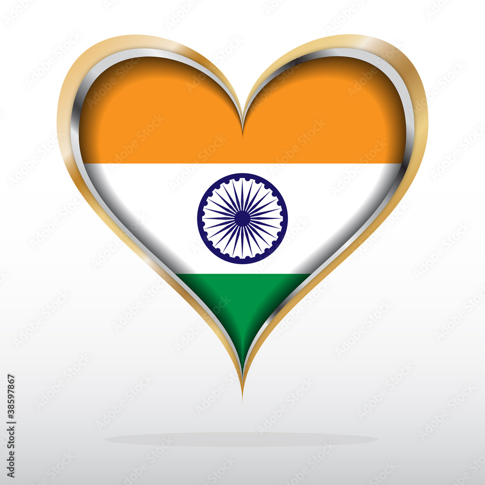 Vector illustration of India flag in golden heart Stock Vector | Adobe ...