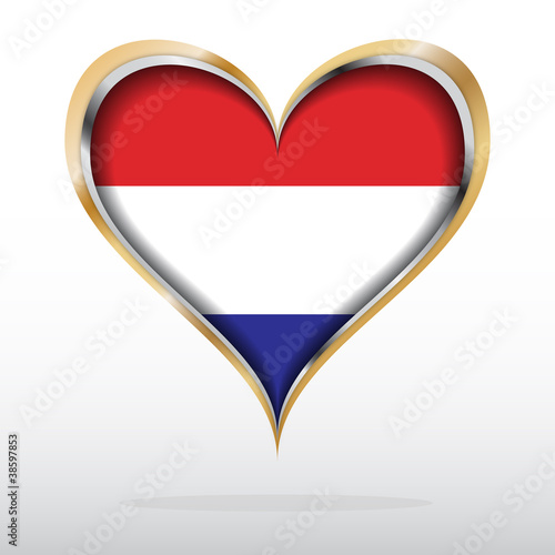 Fototapete Vector illustration of Dutch flag in golden heart