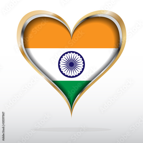 Vector illustration of India flag in golden heart