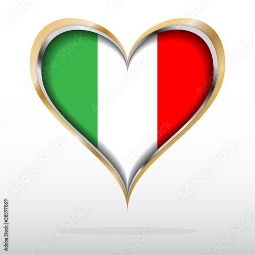 Vector illustration of Italian flag in golden heart