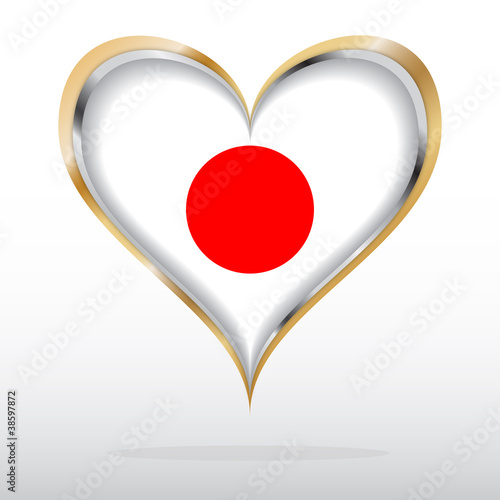 Vector illustration of Japanese flag in golden heart
