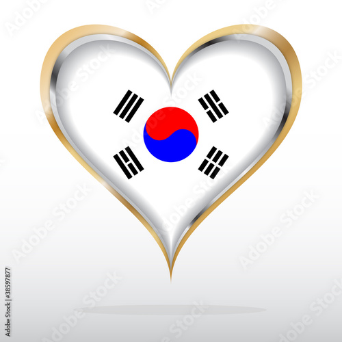 Vector illustration of South Korea flag in golden heart