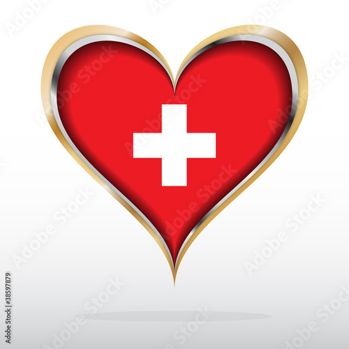 Vector illustration of Switzerland flag in golden heart