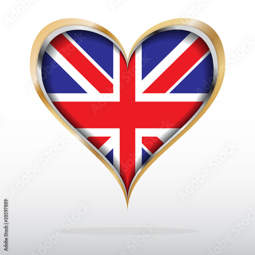 Vector illustration of United Kingdom flag in golden heart