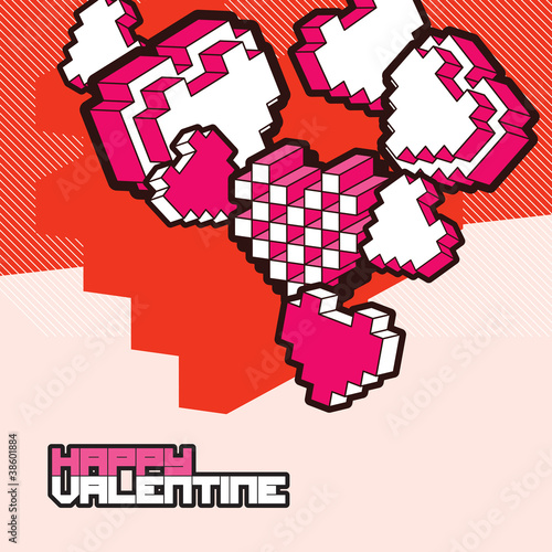 Colorful Valentine card with 3D hearts. Vector illustration.