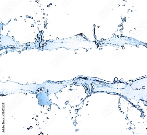 Water stripe made of splashes, isolated on white background