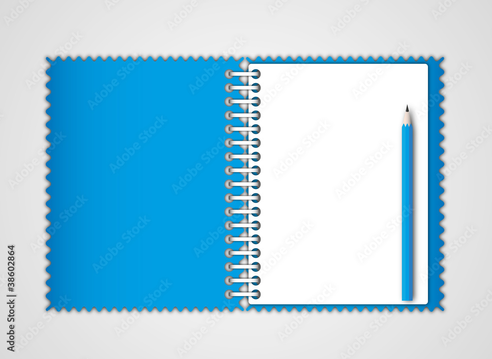 New Open page blue notebook and pencil New Open page blue notebook and pencil