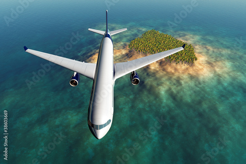 Airplane Over Caribbean Are 3D render