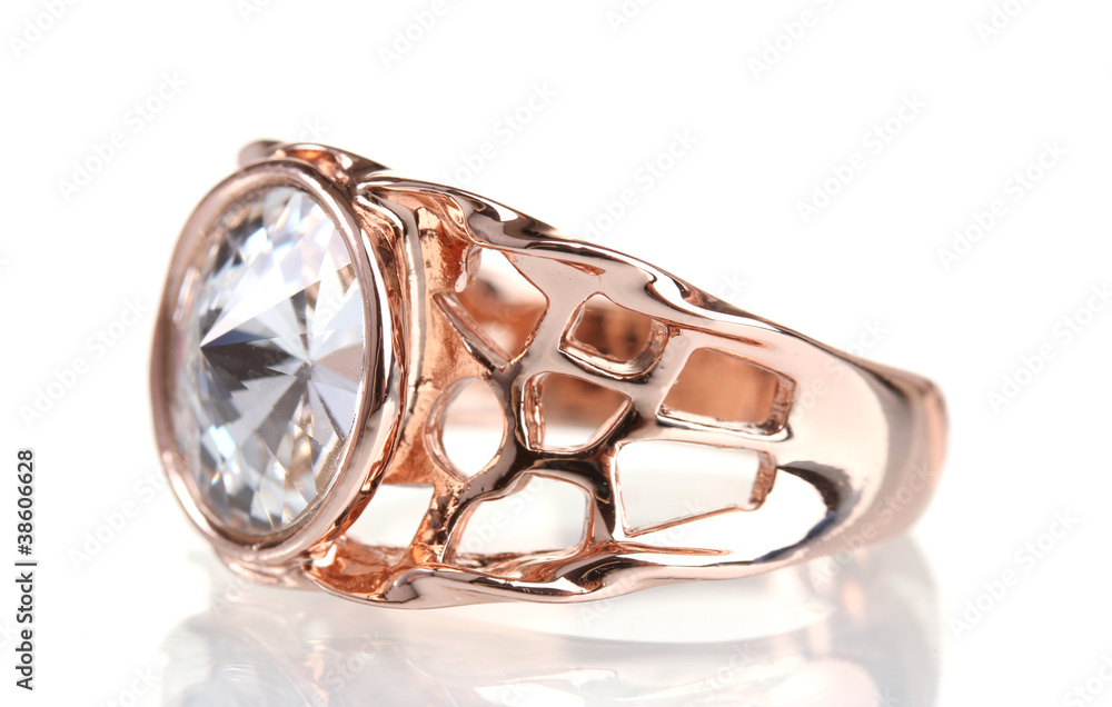 beautiful gold ring with gem isolated on white beautiful gold ring with gem isolated on white