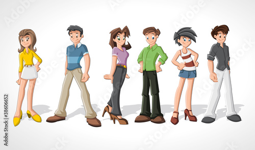Group cartoon people. Teenagers.