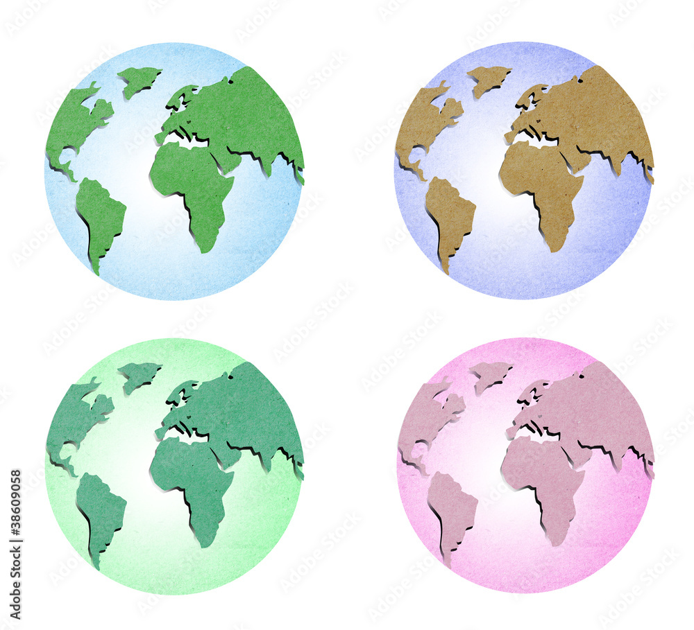 isolate recycled paper earth on white background . isolate recycled paper earth on white background .