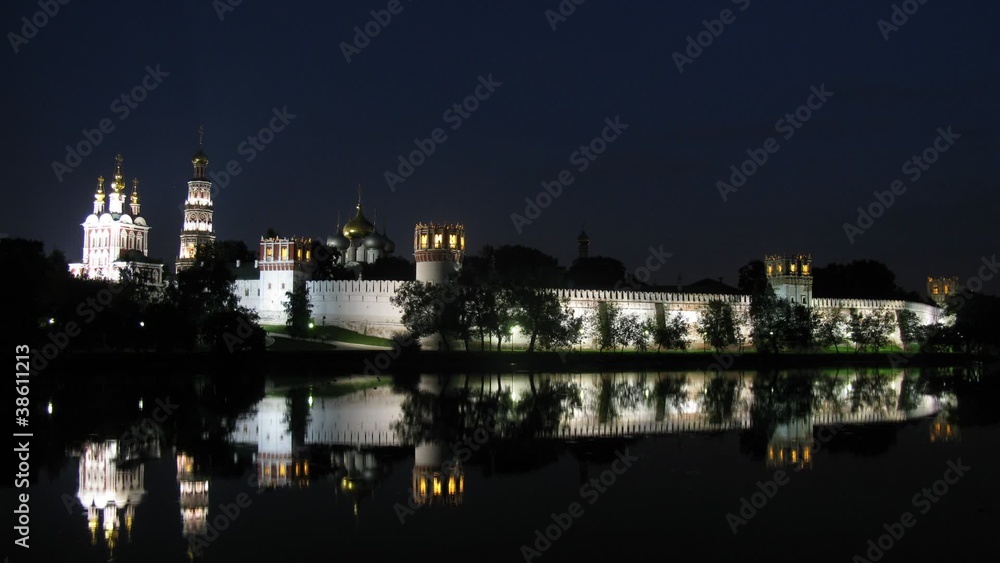Reflection Novodevichy of monastery is visible in water Reflection Novodevichy of monastery is visible in water