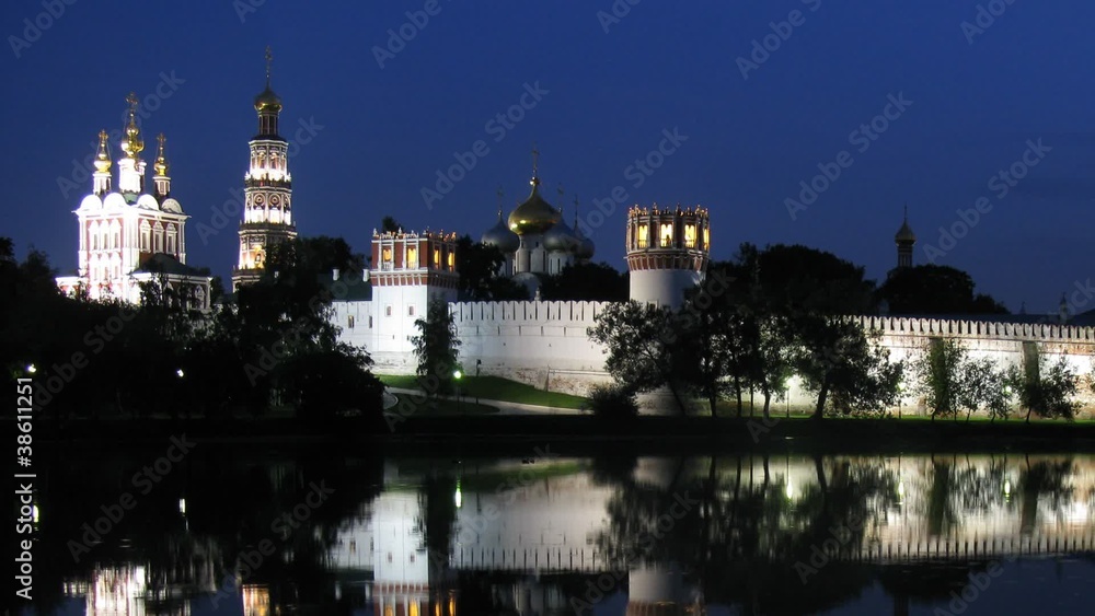Reflection Novodevichy of monastery is visible in water Reflection Novodevichy of monastery is visible in water