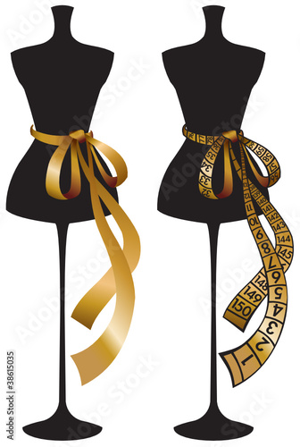 Black dummy with gold centimetric tape