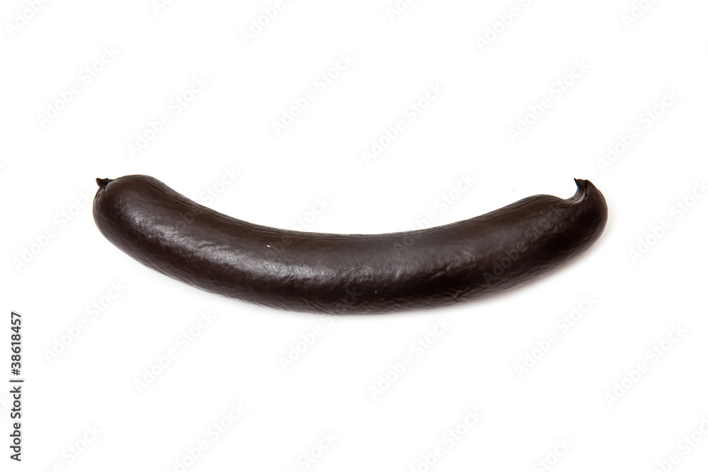 Black pudding sausage on a white studio background. Black pudding sausage on a white studio background.