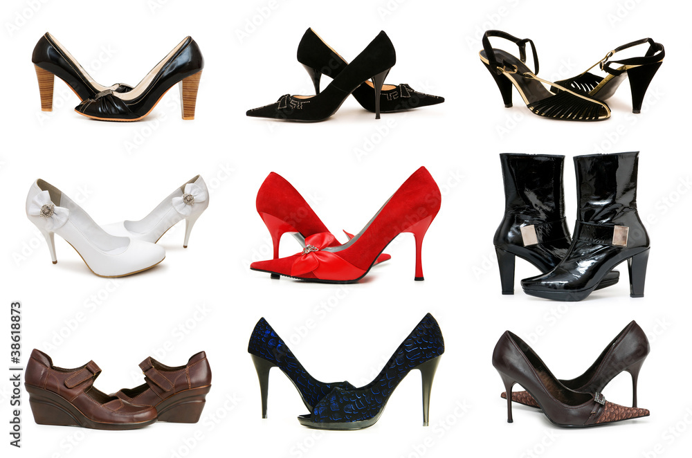 Collection of various shoes isolated on white Collection of various shoes isolated on white