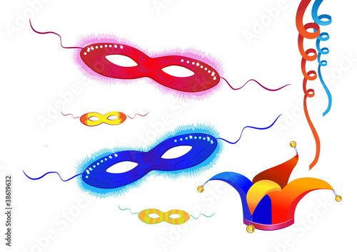 carnival masks and clown hat