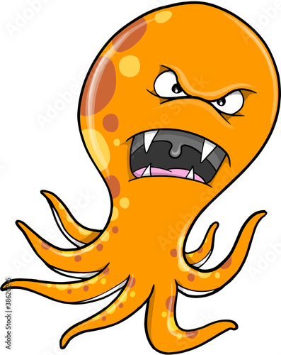 Angry Orange Octopus Vector Illustration Art