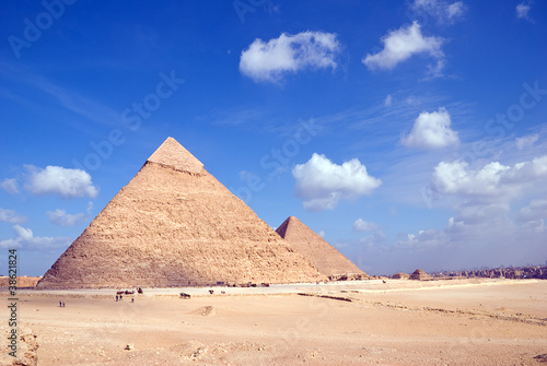 Egypt. Giza. View of the Hefren and Cheops pyramids