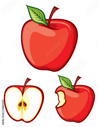 red apple (half of apple, bitten apple )