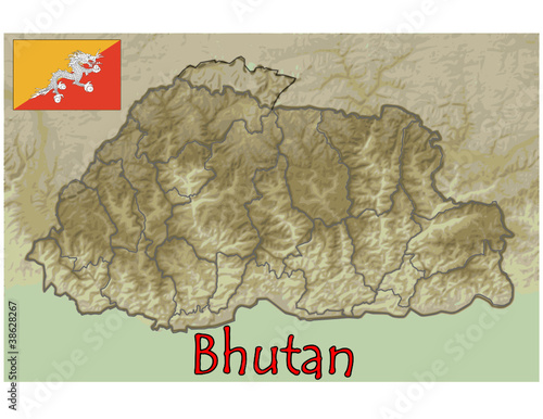 bhutan asia map flag emblem