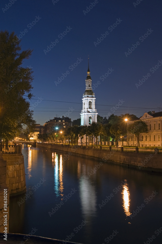 Night kind on cathedral Nikolsky's belltower in St.-Petersburg