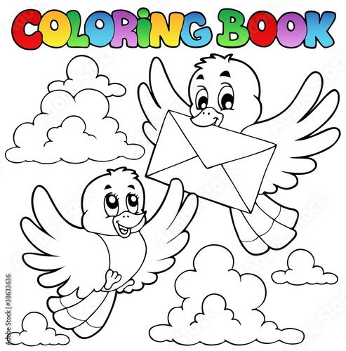 Coloring book birds with envelope