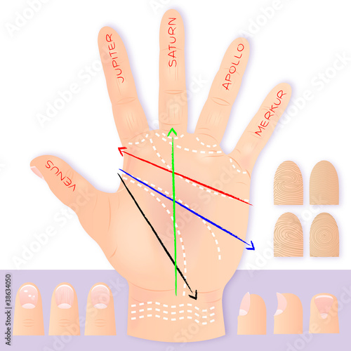 handlesekunst - hauptlinien - finger krankheitszeichen usw.