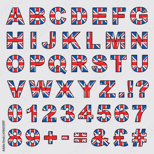 United Kingdom vector set of union jack flag alphabet clipart