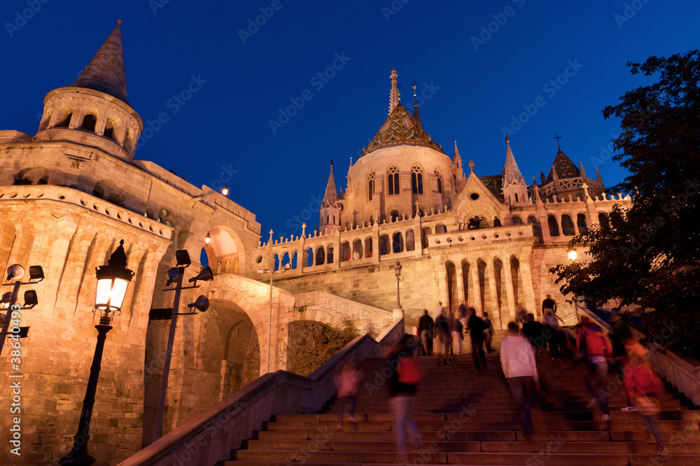 Fototapeta premium Stairs of Fisherman's Bastion in Budapest with some tourists