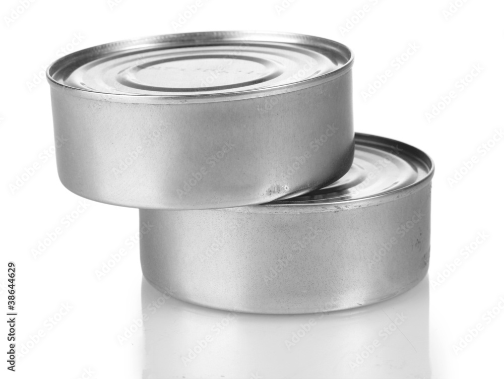 Two tin with food isolated on white Two tin with food isolated on white