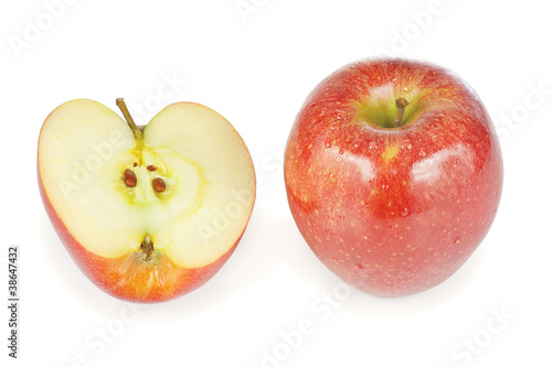 Sliced fresh apple on a white background