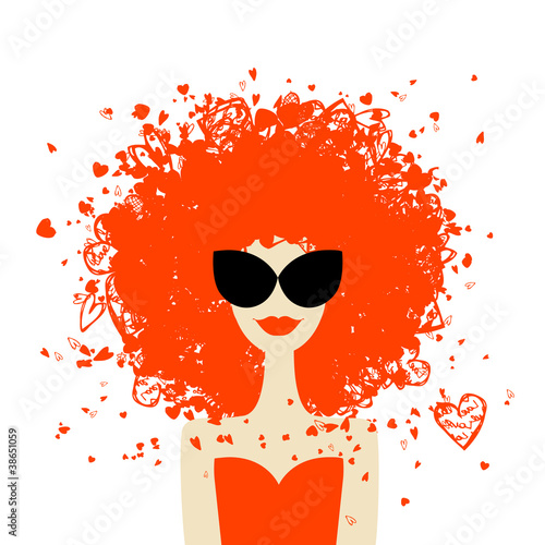 Woman portrait with orange hairstyle, summer style