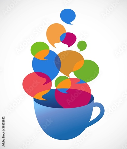 coffee cup with speech bubbles
