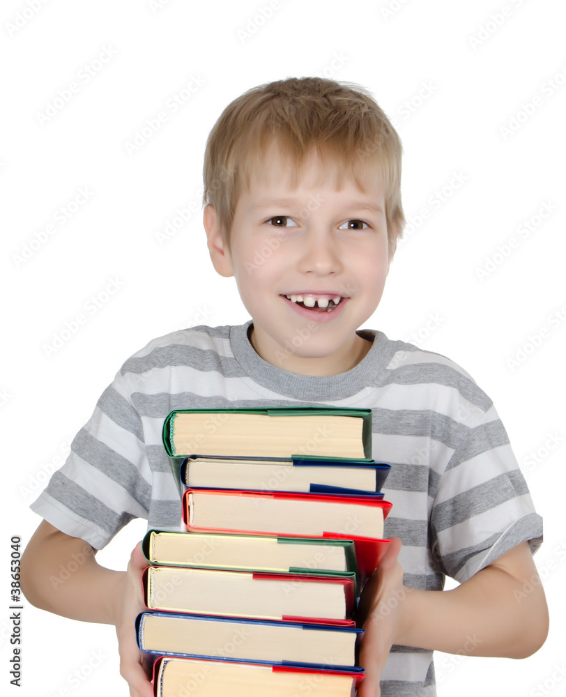 The boy reads the book isolated on white The boy reads the book isolated on white