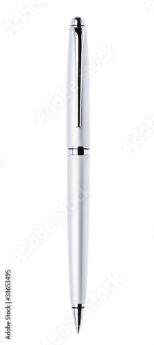 Silver ballpoint pen isolated on white background