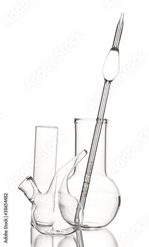 Three empty laboratory glassware with reflection isolated © Africa Studio