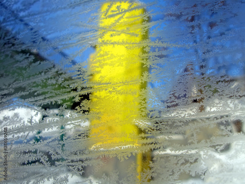 abstract winter pattern on transparent glass