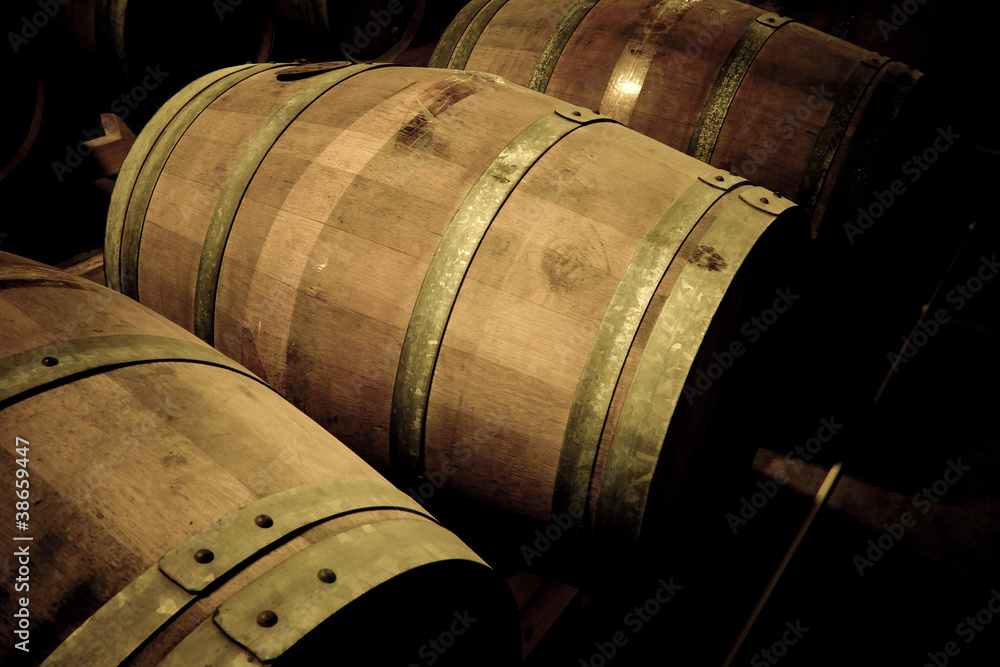 Wine barrels in cellar