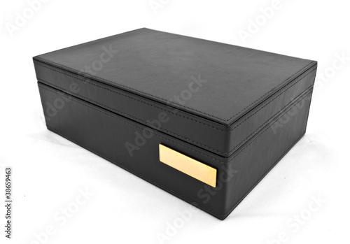 black leather box on white background