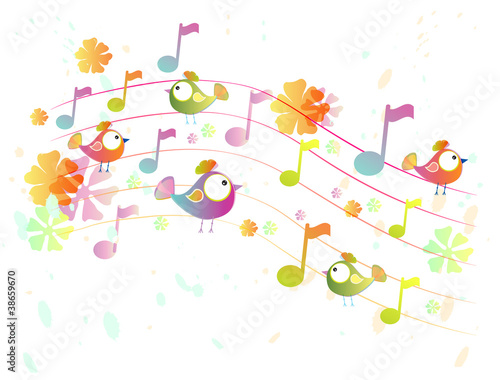 Abstract  music background with birds