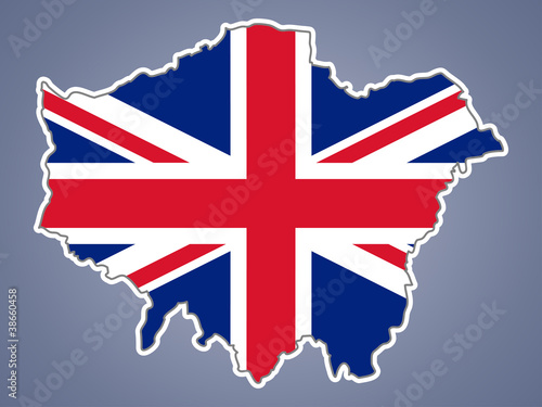 London map with United Kingdom flag